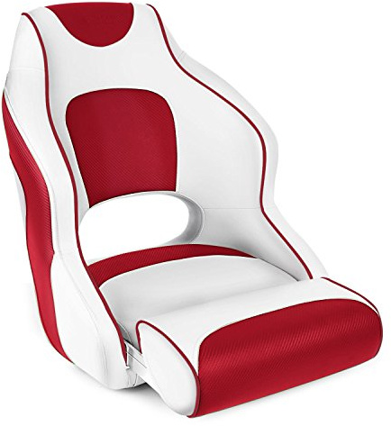 Leader Accessories Two Tone Captains Bucket Seat Boat Seat Premium Sports Flip Up Boat Seat(White/Red,Red Piping)