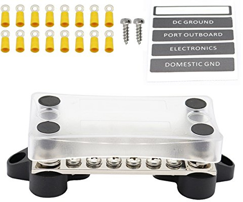 Gloaso 12V-48V Sammelschiene Bus Bar 100A mit 4x M6 Bolzen, 12x M4 Schrauben Klemmenblock, DC 12 Volt 24V 100 Amp Sammelschienen M6 Stromverteilungsblock Busbar für Kfz LKW Wohnmobil Solar Boot Marine