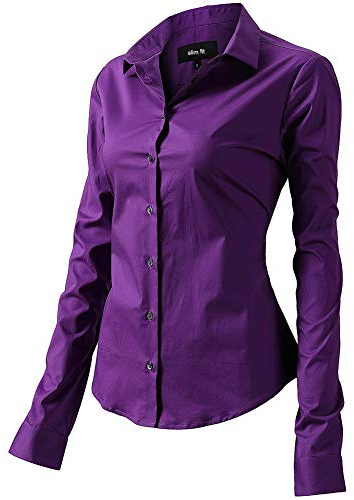 FLY HAWK Bluse Hemdbluse Damen Hemd Basic Kent-Kragen Elegant OL Work Slim Fit Langarm Stretch Formelle Hemden Größe 34 bis 52