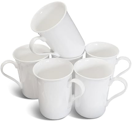 Coralgraph Inc Set of 6 Topaz Fine Bone China Mugs Gift Boxed Glossy White Cups