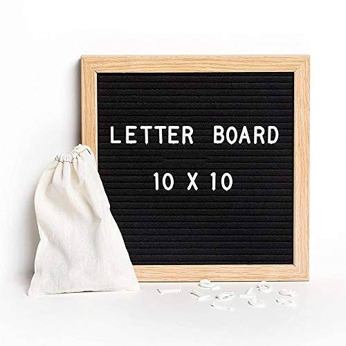 FOME 10x10in Changeable Message Board with 160 Letters, Numbers, Symbols - Oak Frame Stand with Draw String Letter Pouch