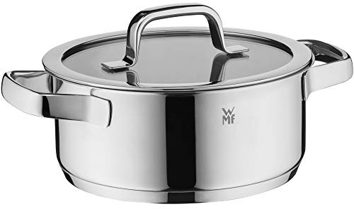 WMF Compact Cuisine Kochtopf klein 20cm, Glasdeckel, Bratentopf Induktion 2,5l, Cromargan Edelstahl poliert, Innenskalierung, stapelbar, unbeschichtet