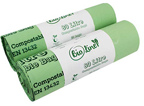 40 x 80L BioLiner Compostable Bags for Swing Bins & Dustbins (2 rolls) Food Waste Bin Liners - EN 13432 - Compostable 80L Swing-Bin Bags with Composting Guide