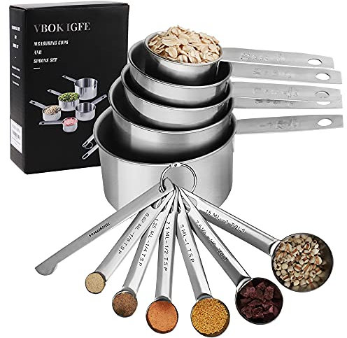 Measuring Cups & Spoons Set of 12 -VBOK IGFE Premium Stainless Steel 5 Measuring Cups and 6 Measuring Spoons with Leveler,for Dry and Liquid Ingredient