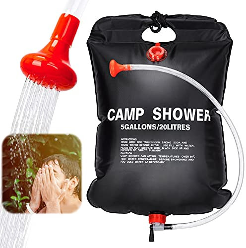 Sunshine smile Solar Shower Bag with Shower Head, Solar Shower Bag, Solar Heated Shower Bag, Shower Bag for Camping Hiking Climbing, Outdoor Bathing Bag (Black)