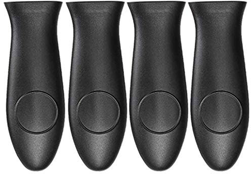 Silicone Hot Handler Holder Cover 4 Pcs Non-Slip Potholder Heat Resistant Pot Handle Sleeve Dishwasher Safe Rubber Grip Handle Cover for Pans, Cast Iron, Griddles, Cookware Black