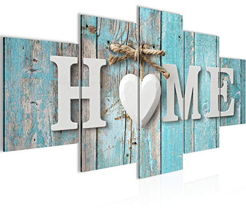 Runa Art Bild Wohnzimmer Home 5 Teilig Holzoptik Türkis Grau Wandbilder auf Vlies Leinwand 014853b