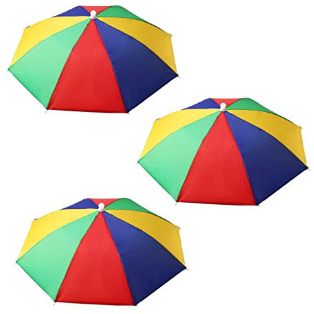 XLKJ 3 Pcs Rainbow Umbrella Hats with Elastic Band, Hands Free, Funny Beach Party Hats Adjustable Size Fits All Ages, Kids, Men & Women