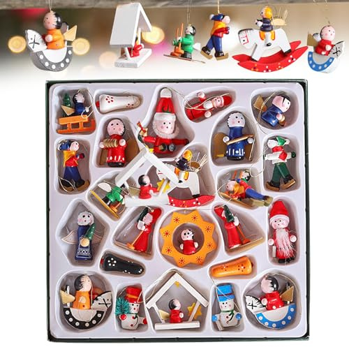 Sonwaha 24 Stück Christbaumschmuck, Weihnachtsschmuck, Holz, DIY, Miniatur-Weihnachtsschmuck, Mini-Holzschmuck für Weihnachtsbäume, Party, Garten, Weihnachtsbaum