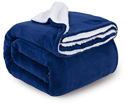 ComfyWell Sherpa Fleece Blanket, Soft and Cozy - Throw Blanket, Large Fluffy Blanket throws for Sofa, Couch, Bed, Travel, Thick Thermal Warm Bed Blanket 200x240cm. (King, Navy)