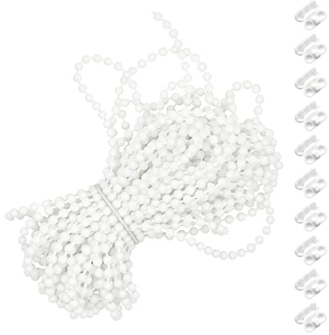 Bailinks Roller Blinds Cord,10 Meters Plastic Blind Bead Chain for Roller Roman Vertical Blind with 10 PCS of Mating Connectors Cord for Roller Blind Replacement Repair Fittings (White)