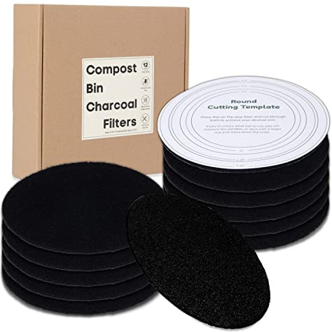 Perfnique Kompostfack, kolfilter, 12-pack filter ersättning för komposthink, kökskompostfack, bänkfilter, längre hållbara aktiverade kolfilter för kökshinkar, komposter