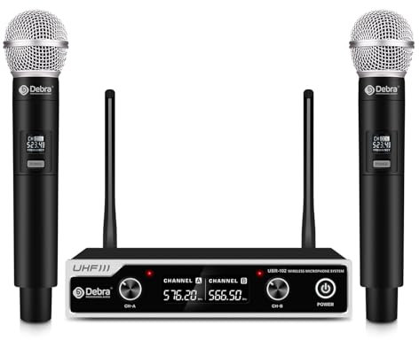Wireless Microphone Set,Debra UHF Handheld Mikrofon Kabellos,80M ständige Übertragung,für Kirche, Tagung, Karaoke, Hochzeit (2 Handheld)
