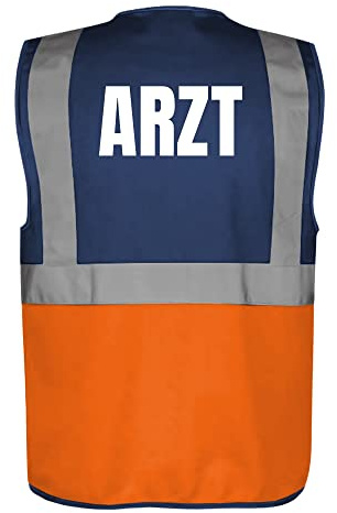 Fassbender-Druck WARNWESTEN - Sicherheitsweste GELB mit Taschen und Reißverschluss nach EN ISO 20471 zertifiziert - Warn Weste für ARZT - Unisex mit hochwertigem Reflektorstreifen