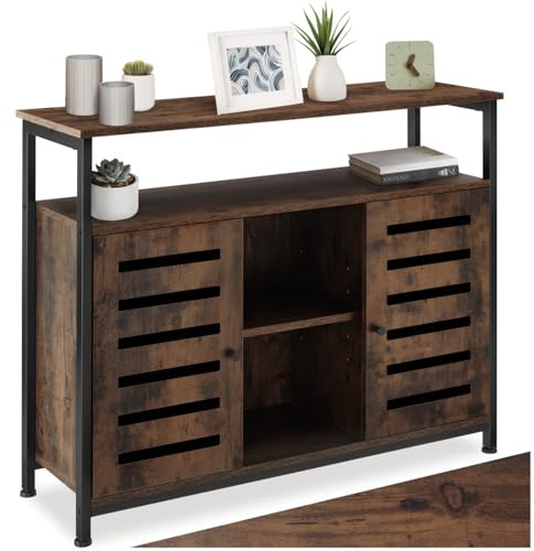 tectake® Industrial Sideboard Wohnzimmer, Kommode mit 2 Türen und offenen Regalfächern, 100 x 37 x 82 cm, Küchenschrank, TV Schrank, Beistellschrank, Buffetschrank (Industrial Dunkelbraun)