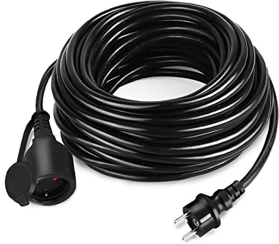 TRMLBE Rallonge électrique 20m 230V Câble d'alimentation Prolongateur Prise Euro Câble D'extension Extérieur Rallonges électriques pour Usage Intérieur Extérieur, Noir