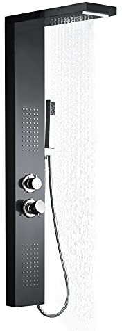 NAIZY Panel de ducha 4 en 1 multifuncional Conjunto de ducha de lluvia Conjunto de ducha de acero inoxidable 304 con ducha de mano Ducha de masaje Ducha de cascada y ducha de lluvia, Negro