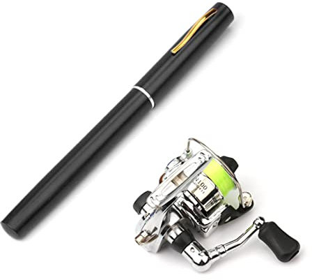 Lixada Angelausrüstung, 1M / 1,4M/1.6M Zusammenklappbar Angelrute Reel Combo Mini Pen Angelrute Kit 7 Farben-Feder-Form gefaltet Rute Rod Mit Rollenrad, Schwarz