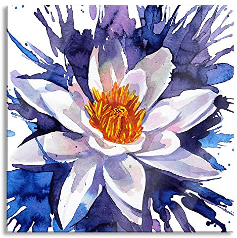 Pixxprint Glasbild, Wandbild auf Echtglas, Gemälde einer Seerose Kunst, 60x60 cm, inkl. Aufhängung und Abstandshalter
