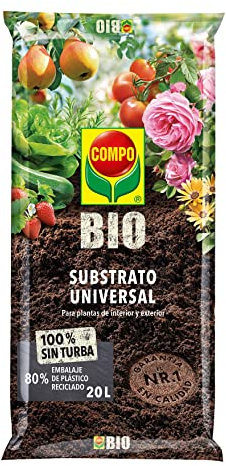 COMPO BIO Substrato Universal, Sin turba, Para todo tipo de plantas, Apto para agricultura ecológica, 20 L