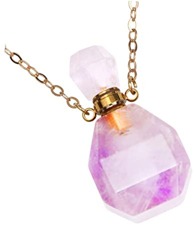 Garneck Women Long Necklace Crystal Fluorite Perfume Bottle Pendant Necklace Essential Oil Wishing Bottle Irregular Jewelry Purple Lightweight Design