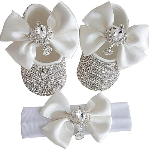 SHANGMAOYO Baby Shoes 12-18 Months Baby Girls Shoes with Headband Lightweight Soft Sole Toddler Girls Shoes (white-13cm)