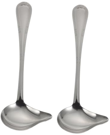 BESTonZON 2pièces Cuillères Sauce Bec Verseur Acier Inoxydable Ustensiles Cuisine Inox Professionnel Cuillères Soupe Asiatique Légères Et Résistantes Service Cuisine Polyvalent
