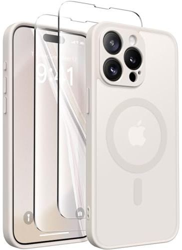 CAPRARO Magnetische für iPhone 15 Pro Max Hülle,[Kompatibel mit MagSafe] [Vollständiger Schutz der Kamera] Stoßfester Schutz Schlank Durchscheinende Matte iPhone 15 Pro Max Hülle,Stein