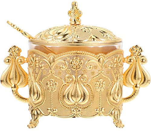 UNbit Tarro de Metal for condimentos, decoración Vintage, Tarro de Sal con Cuchara y Tapa, Bote Decorativo for condimentos, azúcar, Sal, Pimienta, for el hogar, Cocina, decoración Retro Azucareros (C