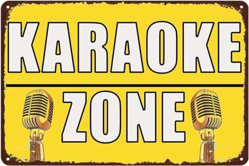 Karaoke Zone Metal Signs Vintage Music Poster Tin Sign, Funny Room Door Tin Sign Wall Poster Decor Funny Retro Bar Coffee Club Pub Gift Wall Decor Sign 8x12 Inch