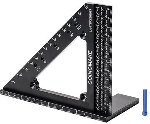 GOINGMAKE 6x7.5 Inch Big Carpenter Square 3D Multi Angle Measuring Ruler 22.5-90 Degree Woodworking Square with Fixed Angle Pin Aluminum Alloy Construction