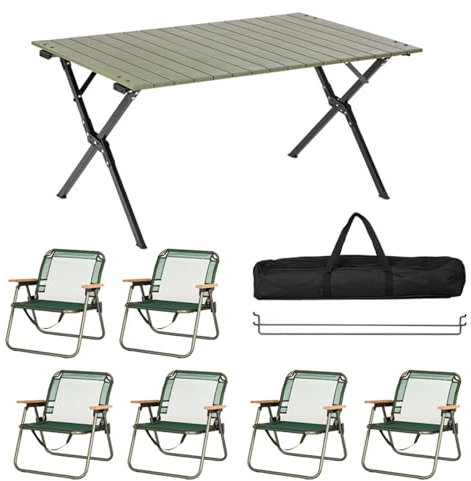 1 Stück Klapptisch mit 6 Stühlen, tragbarer klappbarer Campingtisch, klappbare Picknicktischstühle aus Aluminium für den Innen- und Außenbereich