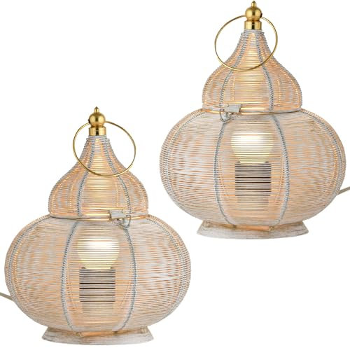 Marrakech - Set di 2 lampade da tavolo da comodino, 25 cm, decorazione orientale, lampada da terra in soggiorno, camera da letto o cameretta dei bambini, lampada da tavolo marocchina Tamara bianco oro