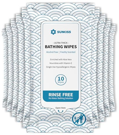 SUNKISS TrustPlus Badefreie Feuchttücher, Körperreinigungswipes für Unterwegs, Sehr Dick, Fitnessstudio, Camping, Reisen, Parfümierte, Alkoholfrei, Naturally Soothing, Groß Genug20×30cm, 100 Stück