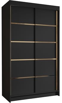 Mirjan24 Kleiderschrank mit Goldverzierung Nurvota IV 100 cm Breit, Garderobenschrank, Schlafzimmerschrank mit Kleiderstange und Einlegeböden für Kleidung (Schwarz)