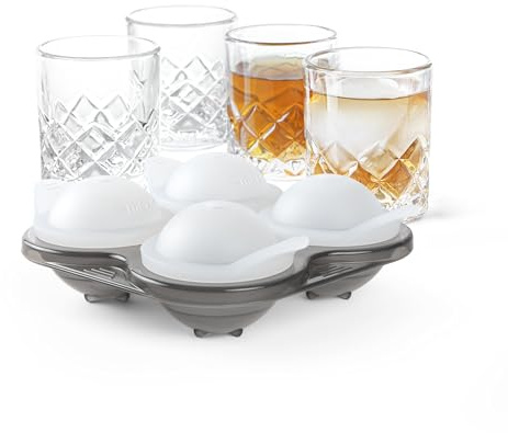 Final Touch Yarai Shiver Ice Ball Shots - Set of 4 Shot Glasses with Ice Ball Moulds - Handcrafted Lead-Free Glass, 1.5 Ice Balls, Japanese Yarai Design, 2.5 oz Capacity (GG9014)