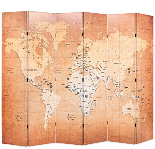 Tidyard Cloison de séparation Pliable 228 x 170 cm Carte du Monde Jaune, Séparation de Piece, Séparateur Ecran d'Intimité Paravent, Interieur Pliable Brise-Vue pour Bureau Maison Chambre