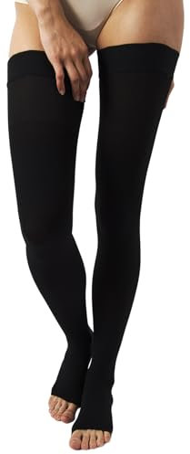 Beman 407A - Autoreggenti Medicali K1 Classe 1, Compressione Graduata 15-21 mmHg, Punta Aperta Unisex, Tallone Rinforzato e Cuciture Piatte, Elastici Resistenti (Nero, XL)