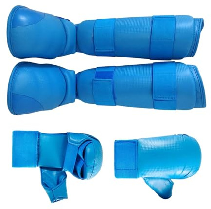 rockible Ensemble d'équipement de karaté et de, Gants de Frappe, Protection des Pieds, Gants de Boxe, protège-Tibias avec Chaussures pour Grappling, Bleu, L