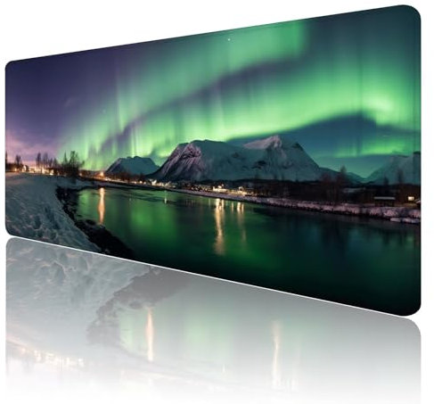 Gaming Mauspad XXL 900x600mm Mauspad Polarlicht Mousepad Landschaft Mouse Pad Großer Erweiterter Schreibtischunterlage, rutschfeste Gummibasis Desk Mat Verbessert PräZision und Geschwindigkeit R856