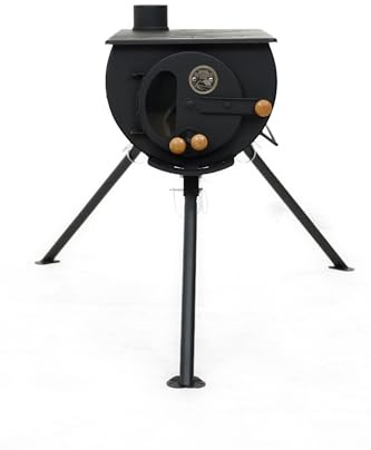 Outbacker Pioneer – Poêle à bois portable 2,5 kW avec conduit 2,41 m | Léger 10 kg avec porte vitrée | Idéal pour tentes Bell, tipis et yourtes (Kit poêle + sac de transport + chauffe-eau)