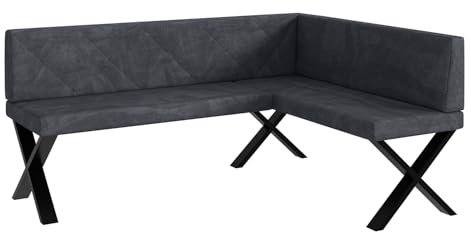 MEBLINI Eckbank für Esszimmer - Küchenbank - Essecke - Sitzecke Küche - ERIC - X-Beine 128x168x87cm Rechts - Dunkelgrau Samt