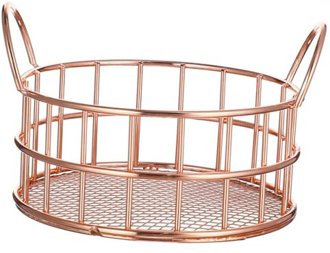 Zerodeko Metal Art Storage Basket for Desktop and Makeup Organizing, Rose Gold Metal Grid Basket Round Shape, Household Cosmetic Storage Box and Office Sundries Organizer