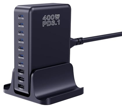 Ubigbuy 400W USB C Ladegerät Mehrfach, 10-Port GaN Tech | mit PD3.1 140W PPS 45W QC20W für MacBook Pro/Air, iPad, iPhone 16/15, Galaxy S24/S23, Steam Deck