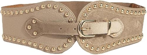 FDEETY Geschwungener Nietengürtel Wildleder Taillengürtel Elastisch Breit Damengürtel Schnallenverschluss Vintage Stil
