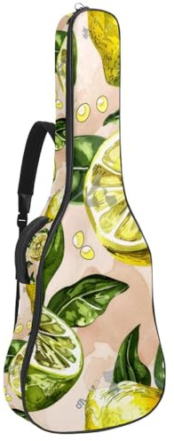 Gitarrentasche für Akustikgitarre, nahtloses Muster mit Zitronen- und Blättern, dick gepolstert, wasserdicht, für Gitarren von 101,6 cm, 104,4 cm, 106,7 cm, Mehrfarbig 04, 42.9x16.9x4.7 in, Lässiger