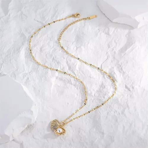 Perlenkette für Damen voller Strasssteine ​​Muschelkette Metall MecklaJO-Roségold-