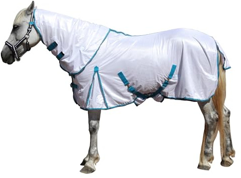 Leberna Combo Fly Rugs for Horses with Neck and Belly Wrap - Horse Fly Rug Breathable Sheet, Insects Flies Bug Protection (White, 5'6)