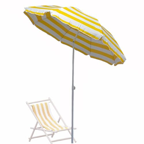 Kippbarer Strandschirm 160 cm, UV-Beständiger Kleiner Gestreifter Sonnenschirm mit Verstellbarer Höhe, für Gartenpartys Am Pool