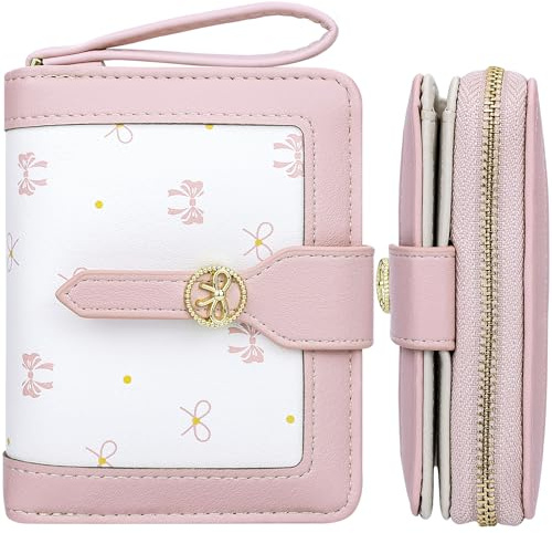 Farcauo Portemonnaie Damen Geldbeutel Frauen Geldbörsen Klein Damen Portemonnaie Mini Geldbörse mit Schleifenknoten Geldbörsen Rosa Schleife Portmonee für Frauen Klein